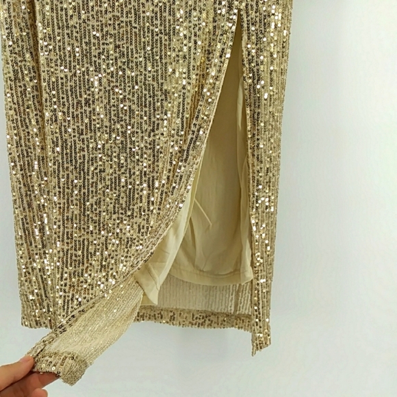 NWT Milk & Honey Gold Sequin Slit Elastic Waist Hidden Zipper Skirt M - Picture 8 of 8